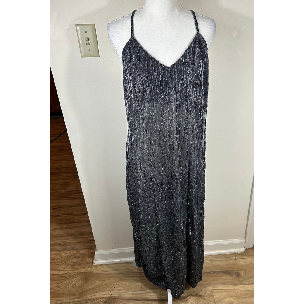 VTG Lane Bryant Intimates Maxi Slip Dress Womens 14/16 Silver Metallic Sheer 90s